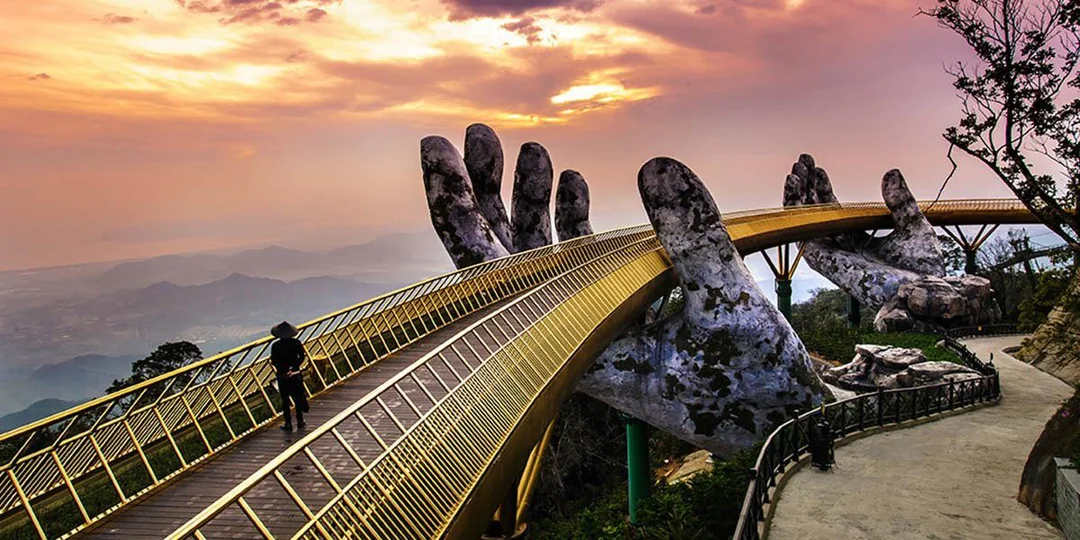 Aerial view of Ba Na Hills French Village and castle complex