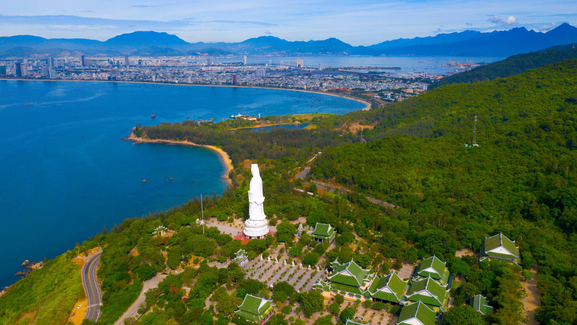 Aerial view of Da Nang city and coastline, Vietnam