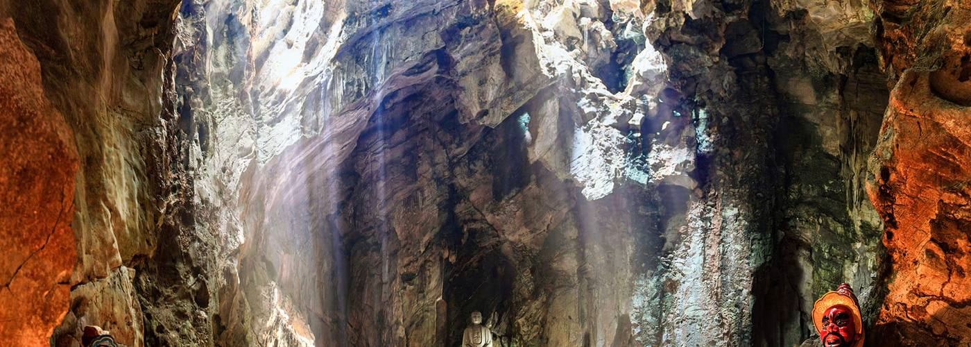 Marble Mountains near Non Nuoc Beach, limestone peaks and pagodas