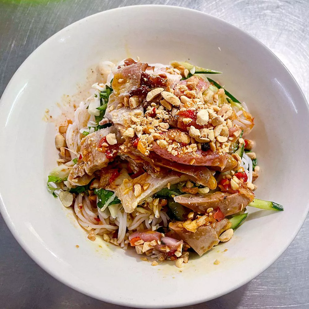 Vietnamese grilled pork and noodle dish — Quán Nhàn, Da Nang
