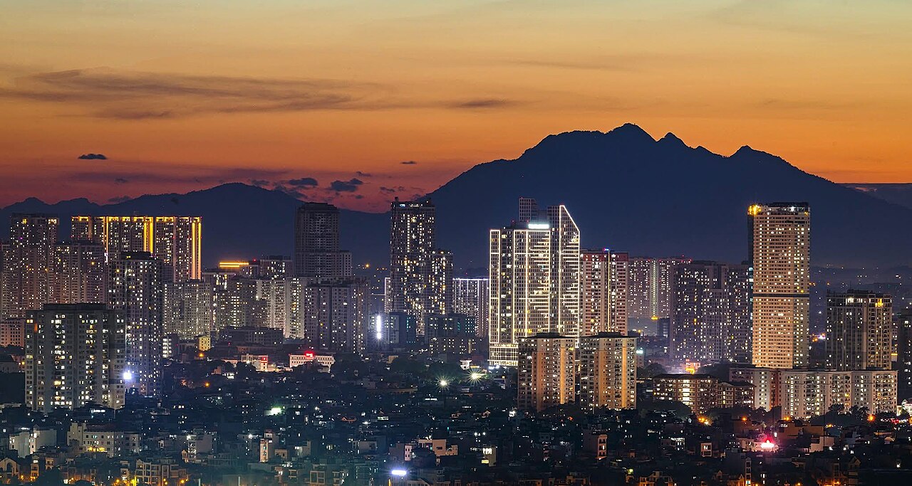 Hanoi skyline with Ba Vi Mountain in the background — an inland capital with no coastline