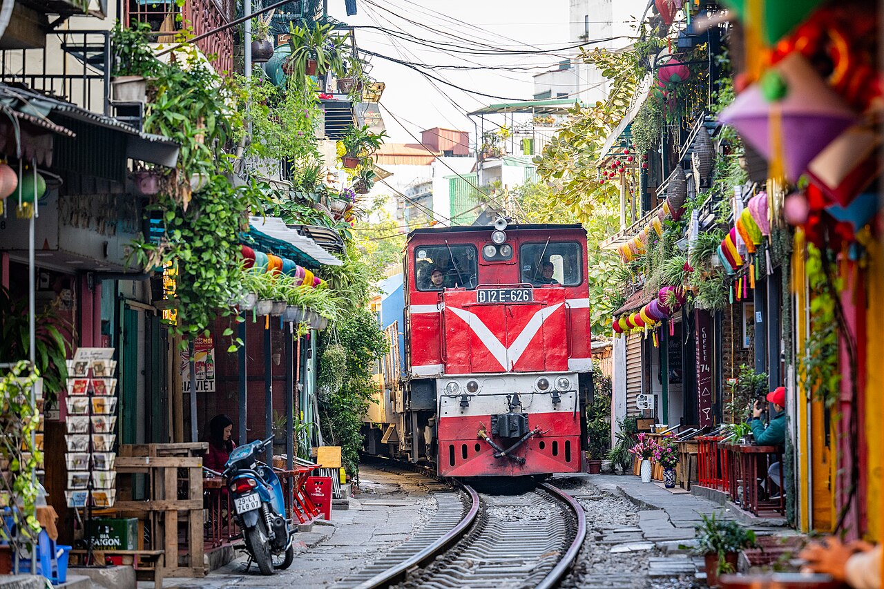 Hanoi Train Street — the famous narrow lane through the Old Quarter where trains pass between buildings