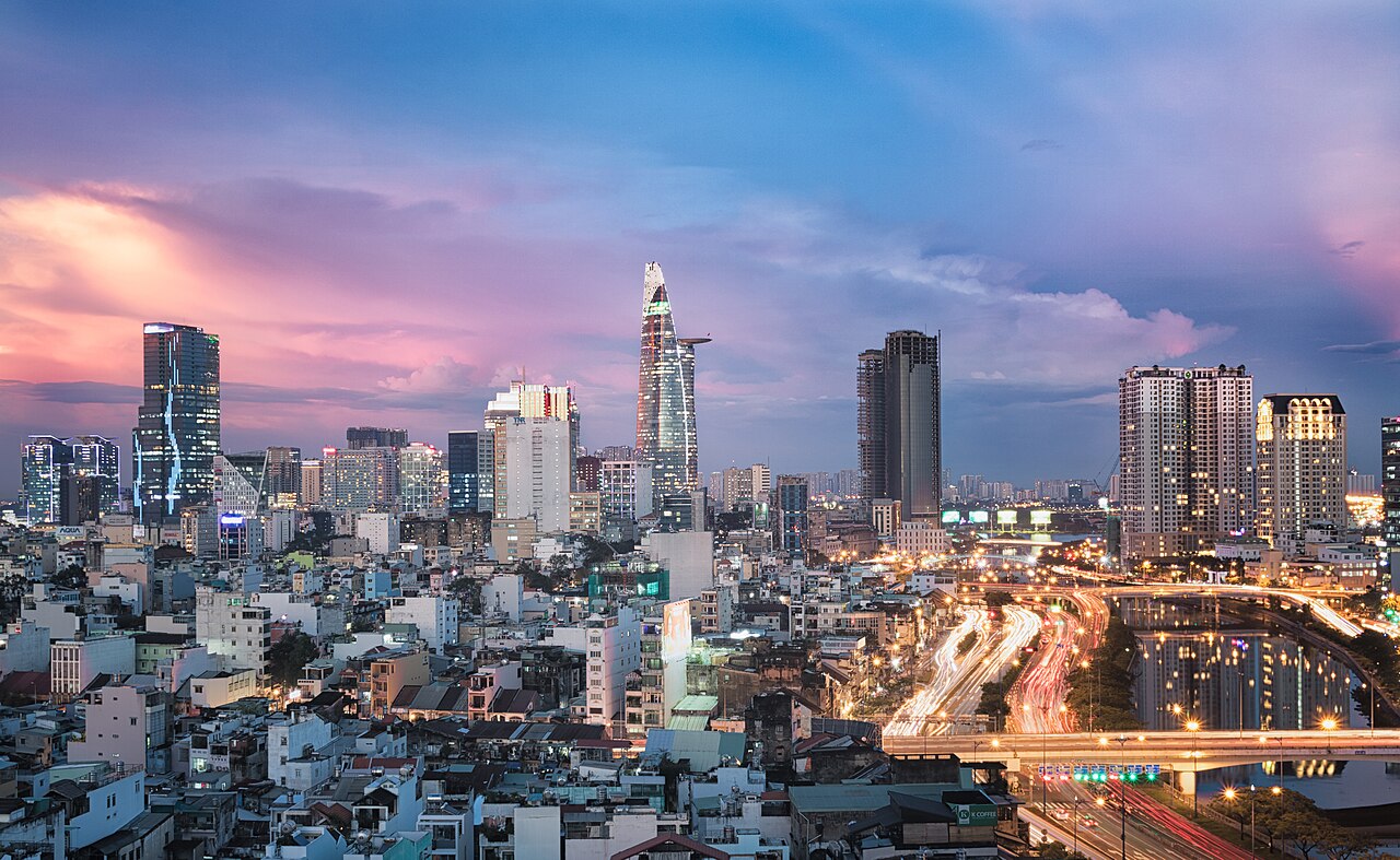 Ho Chi Minh City at sunset — the city's urban landscape and skyline at dusk