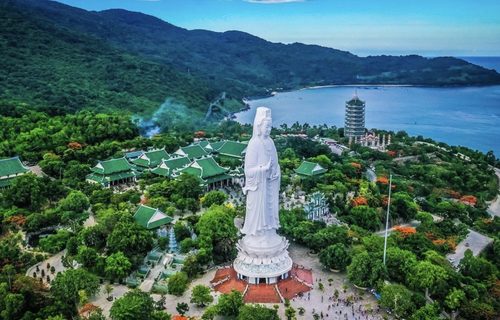 Da Nang vs Hoi An comparison — Lady Buddha Son Tra Peninsula aerial view