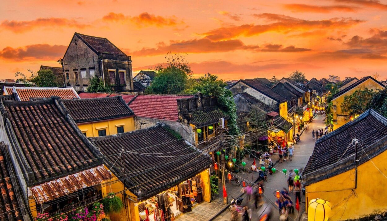 Hoi An Ancient Town at sunset from above
